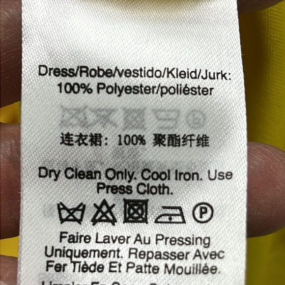 DKNY Yellow/White Floral Tie-Neck Smock Waist/Cuff Career Cottage Midi Dress 4 - Picture 14 of 16